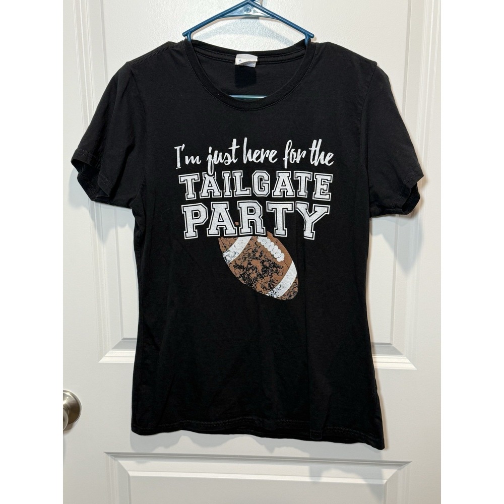 Womens Black Tailgate Party Football Graphic T Shirt Medium Fall Sports Tee